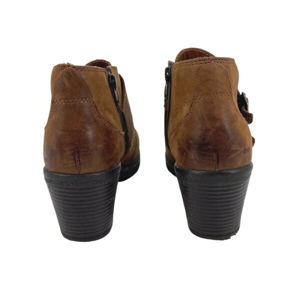 Bøc Born Concept Womens 8.5 Leather Buckled Ankle Boots Brown Stacked Heel Boho - Picture 2 of 9